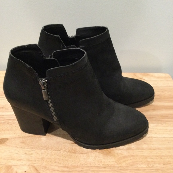 Lucky Brand Black Leather Block Heel Booties 10M - Picture 4 of 13